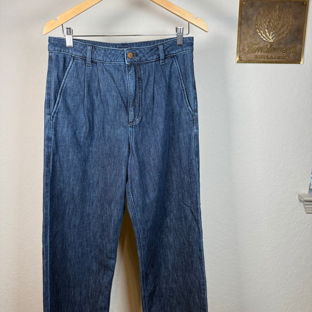 J Crew Wide Leg Denim Pants Blue Pleated Front Size 28‎ - Picture 3 of 9
